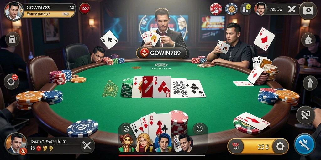 Screenshot gameplay GOWIN789 menampilkan aksi seru permainan Poker.