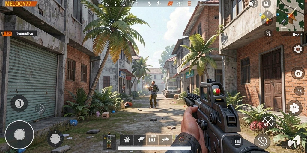 Gameplay seru dan intens dari MELODY77 yang menampilkan aksi TPS.