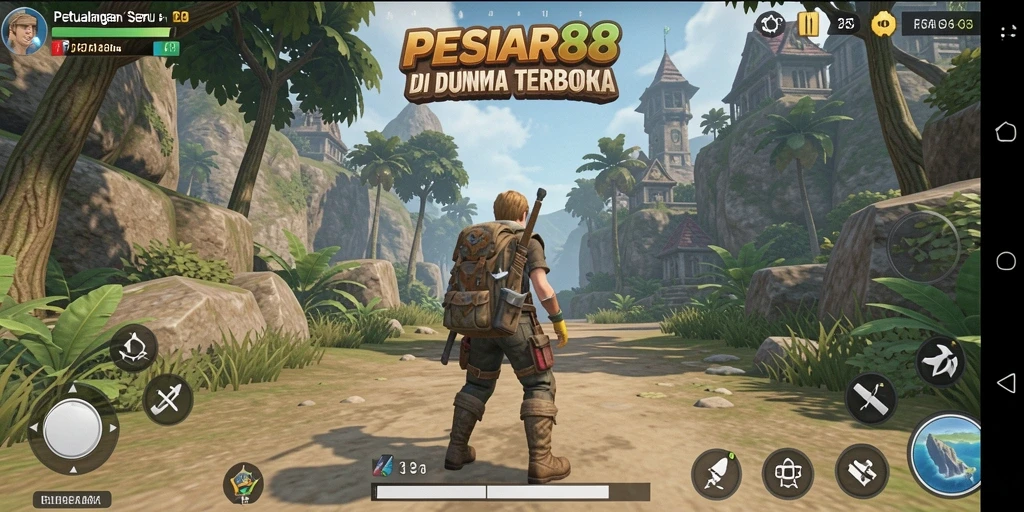 Screenshot utama PESIAR88 menampilkan petualangan seru di dunia terbuka.