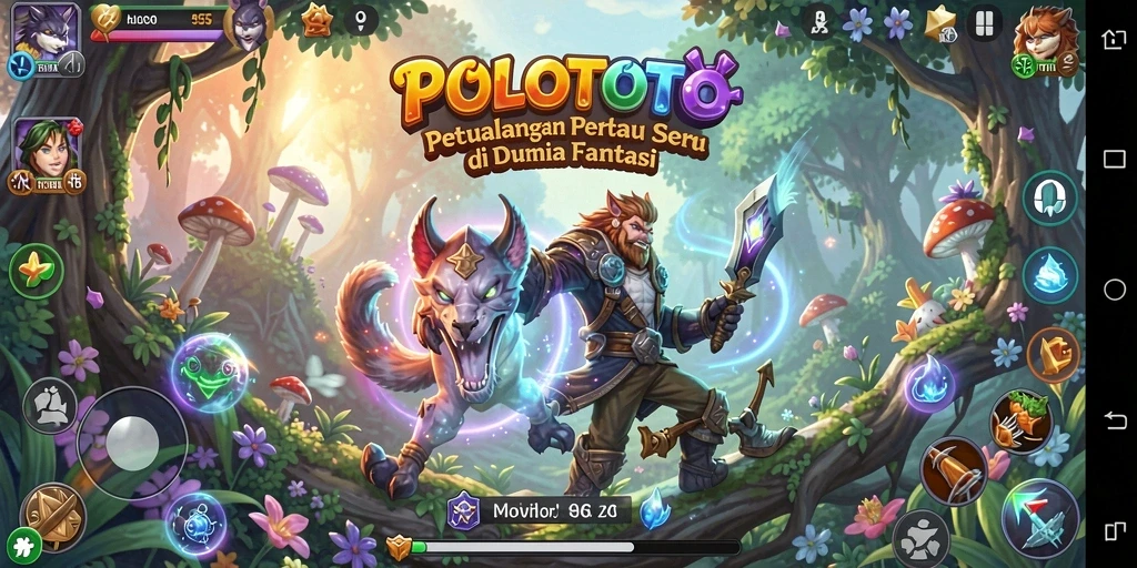 Tangkapan layar gameplay POLOTOTO menunjukkan pemandangan indah dan tantangan petualangan.