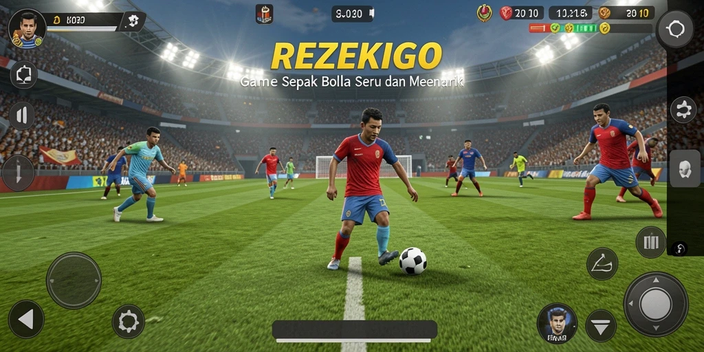 Tampilan utama gameplay sepak bola yang seru di REZEKIGO.